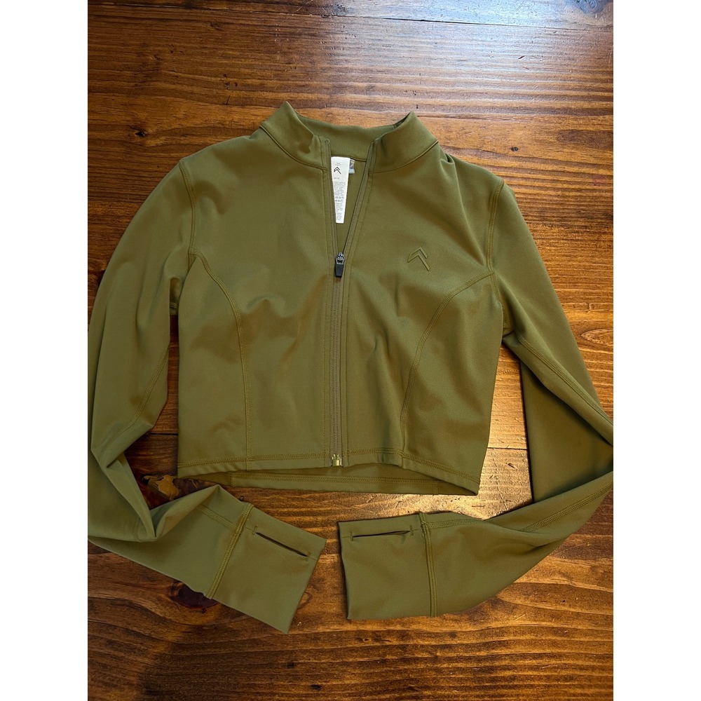 ONER Active Zip Crop Top Womens Medium Olive Green Thumb Holes EUC